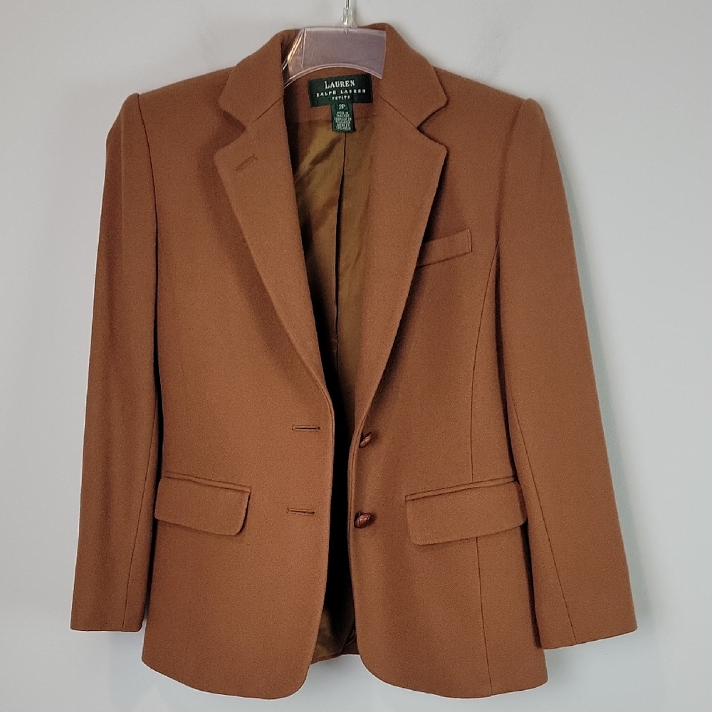 Vintage Ralph Lauren brown grandpa women's blazer wool cashmere size 2P - Picture 2 of 10